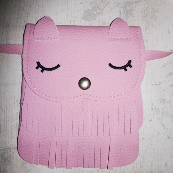 Girly Fringed Pink Cat Vegan Cross Body Purse - Picture 3 of 6